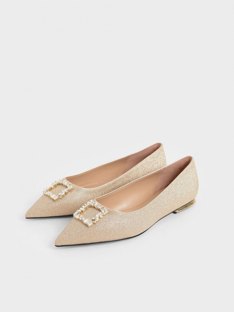Παπουτσια Μπαλαρινεσ Charles And Keith Glitter Gem-Embellished χρυσο χρωμα | 19540-GRKI