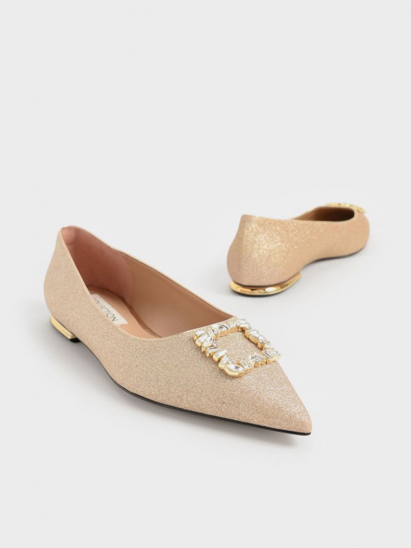 Παπουτσια Μπαλαρινεσ Charles And Keith Glitter Gem-Embellished χρυσο χρωμα | 19540-GRKI