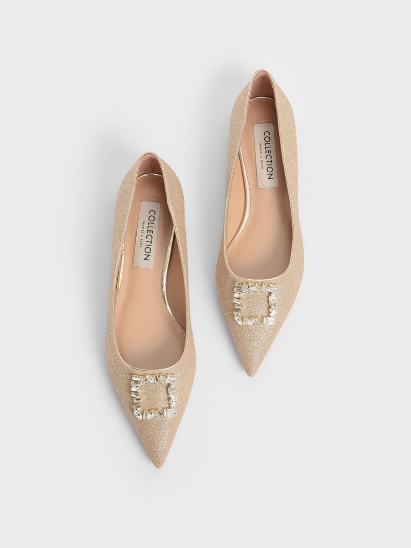 Παπουτσια Μπαλαρινεσ Charles And Keith Glitter Gem-Embellished χρυσο χρωμα | 19540-GRKI
