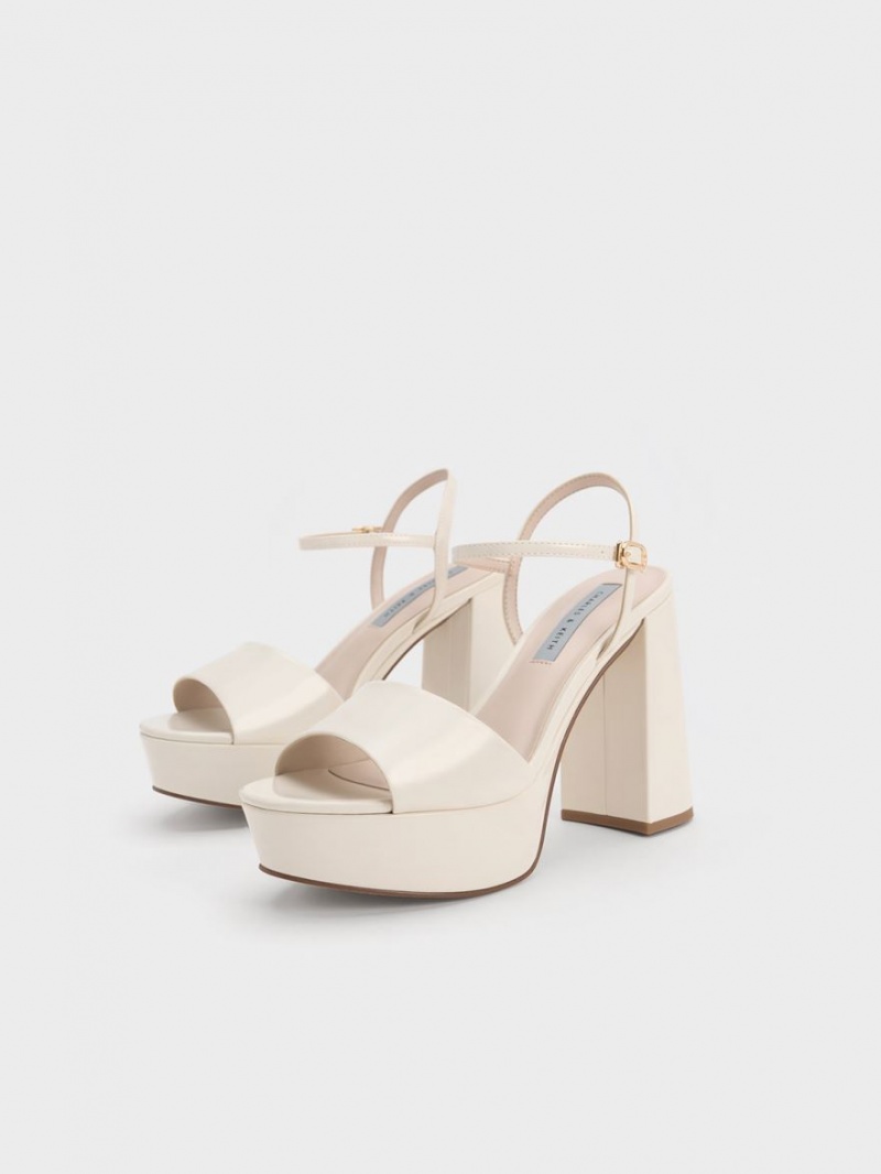 Πεδιλα Πλατφορμεσ Charles And Keith Halle Peep-toe Metallic ασπρα | 73910-UCTS