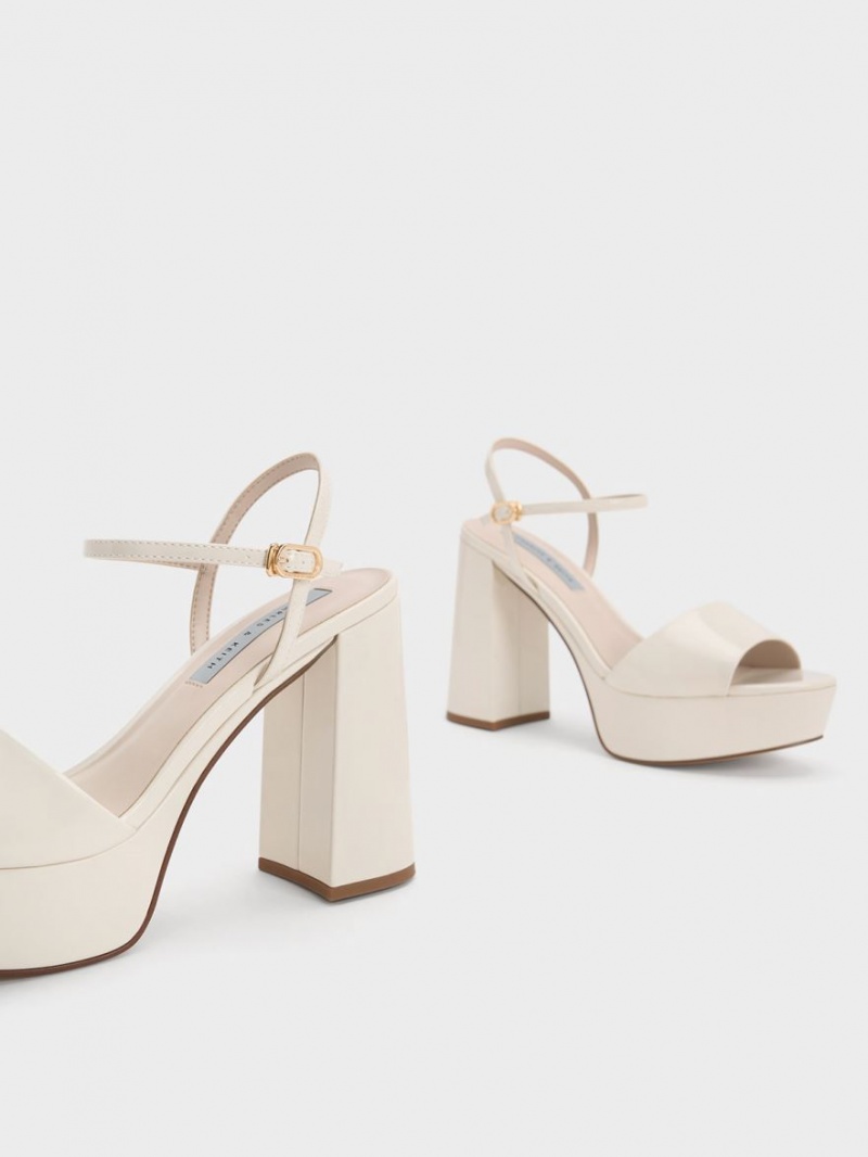 Πεδιλα Πλατφορμεσ Charles And Keith Halle Peep-toe Metallic ασπρα | 73910-UCTS