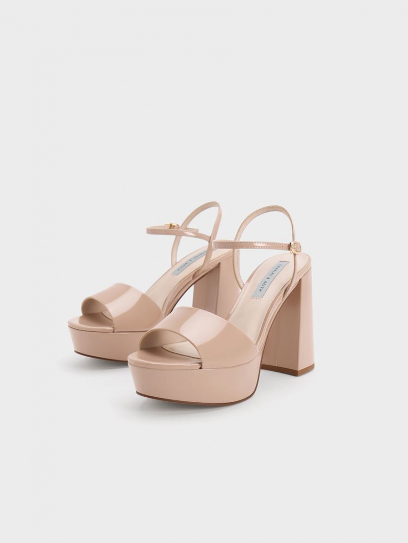 Πεδιλα Πλατφορμεσ Charles And Keith Halle Peep-toe λουστρινι Μπεζ | 60937-TYHN