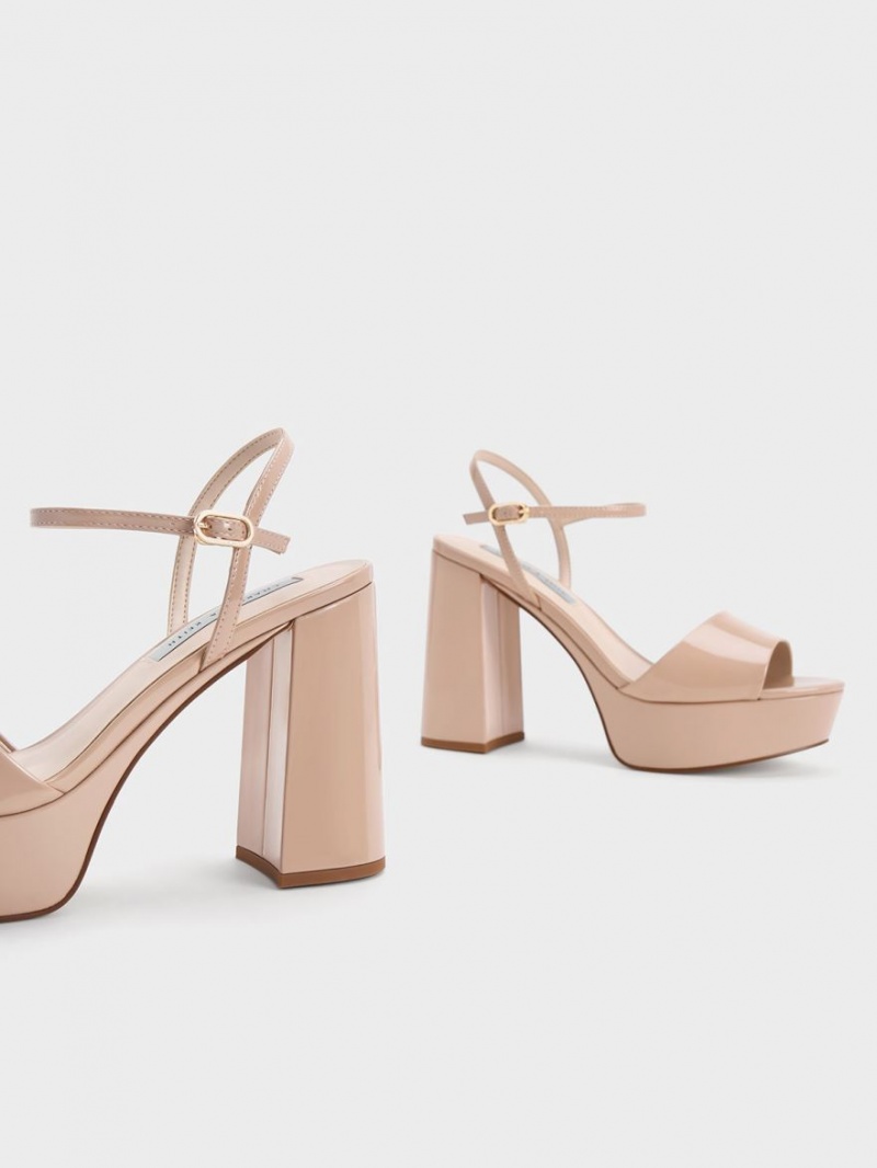 Πεδιλα Πλατφορμεσ Charles And Keith Halle Peep-toe λουστρινι Μπεζ | 60937-TYHN