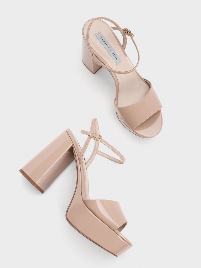 Πεδιλα Πλατφορμεσ Charles And Keith Halle Peep-toe λουστρινι Μπεζ | 60937-TYHN