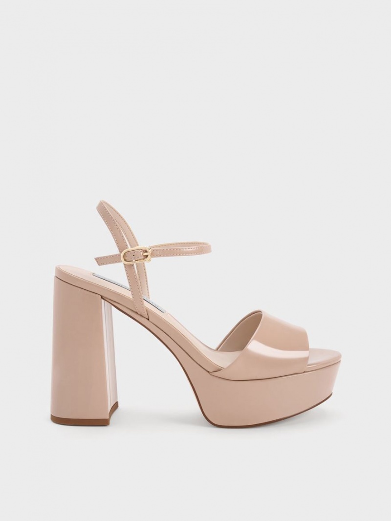 Πεδιλα Πλατφορμεσ Charles And Keith Halle Peep-toe λουστρινι Μπεζ | 60937-TYHN
