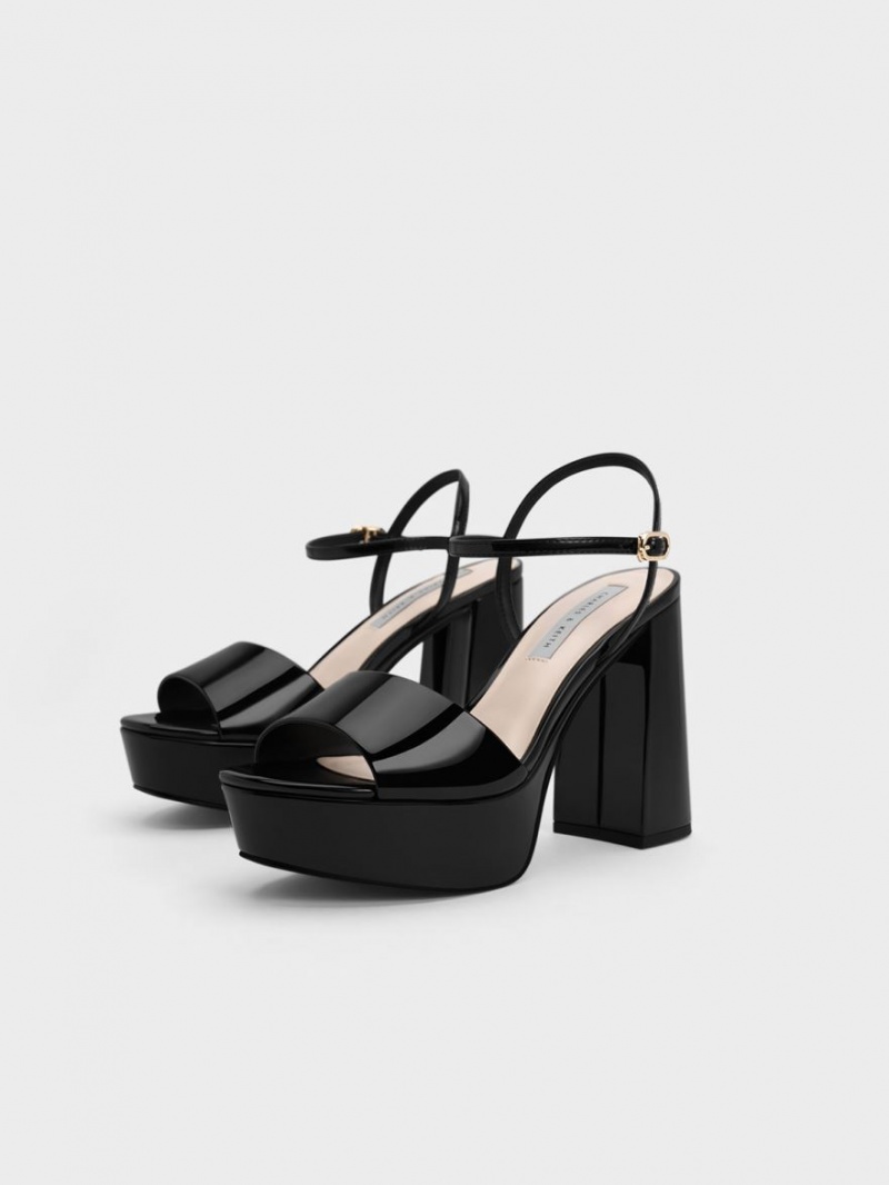 Πεδιλα Πλατφορμεσ Charles And Keith Halle Peep-toe λουστρινι μαυρα | 74963-CBRZ