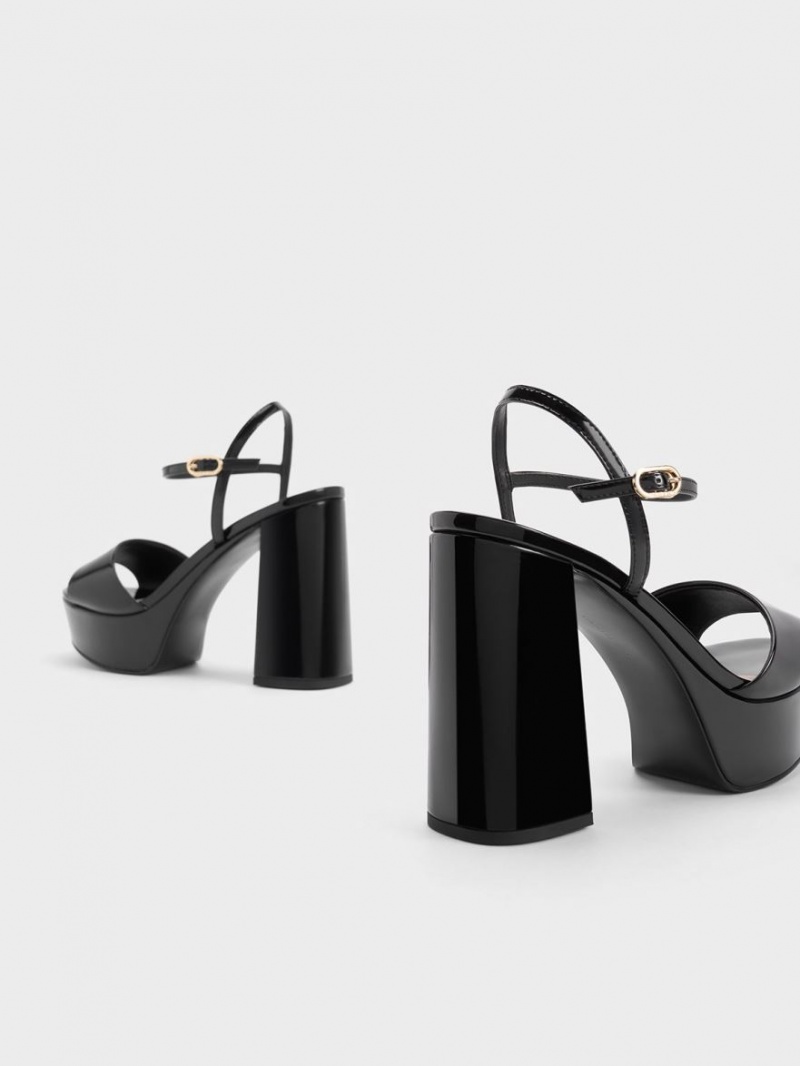 Πεδιλα Πλατφορμεσ Charles And Keith Halle Peep-toe λουστρινι μαυρα | 74963-CBRZ