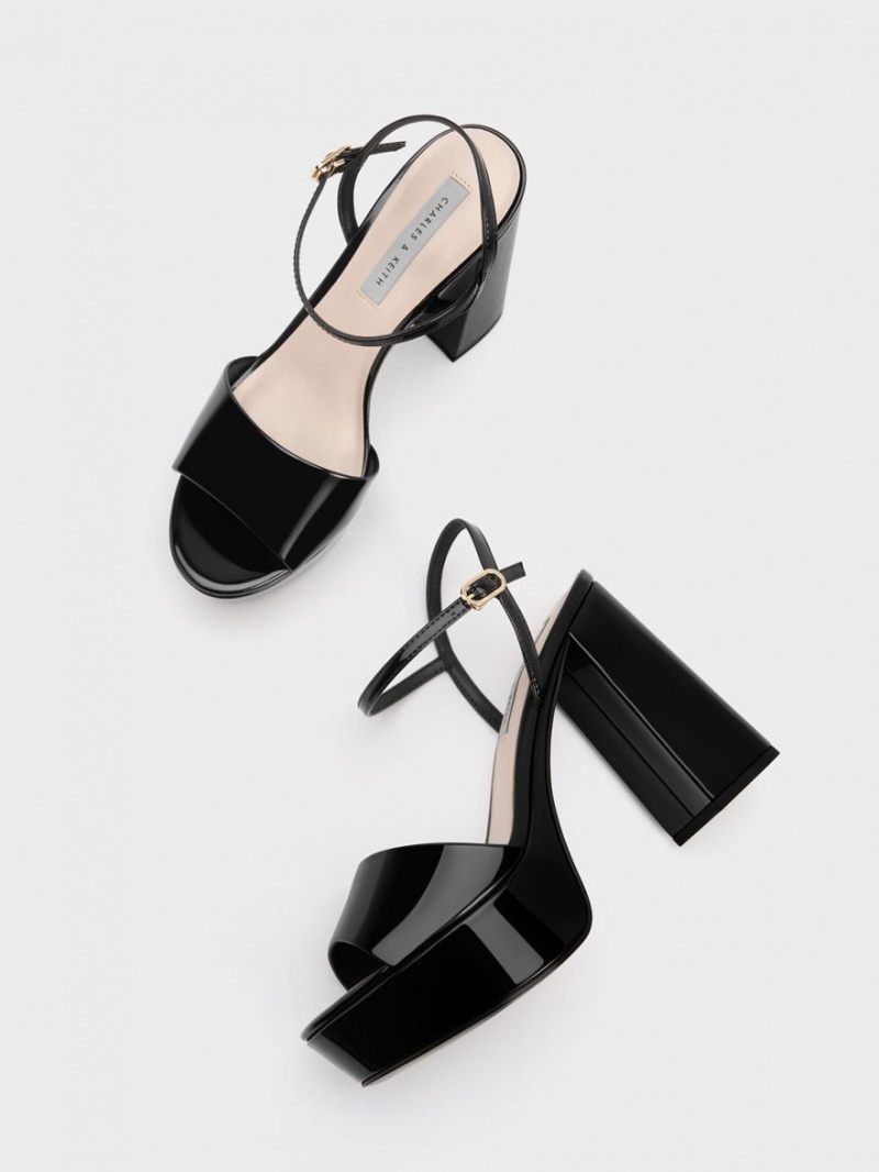 Πεδιλα Πλατφορμεσ Charles And Keith Halle Peep-toe λουστρινι μαυρα | 74963-CBRZ