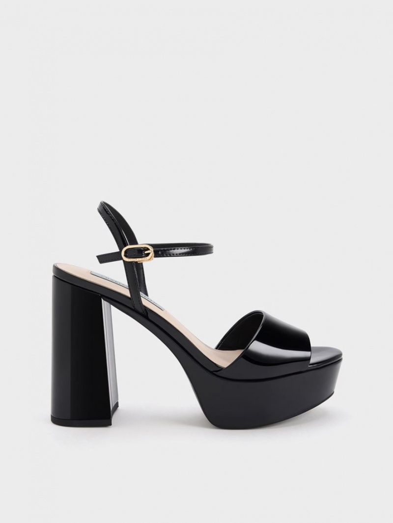 Πεδιλα Πλατφορμεσ Charles And Keith Halle Peep-toe λουστρινι μαυρα | 74963-CBRZ