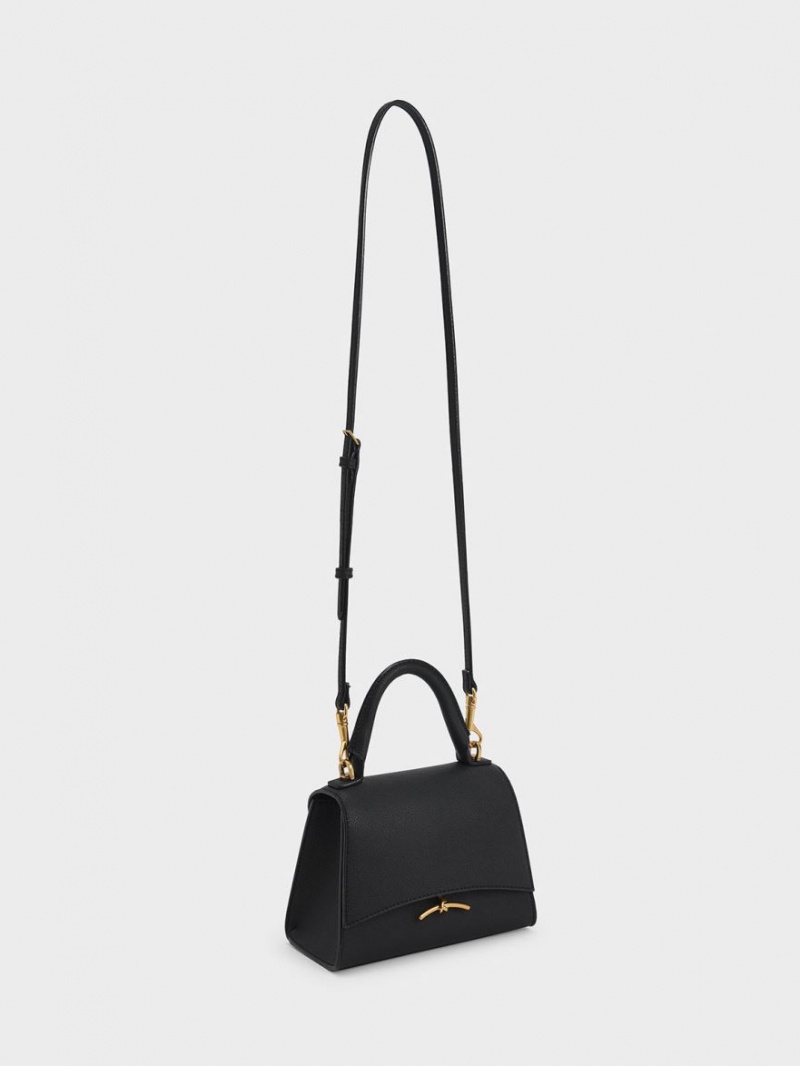 τσαντα χειροσ Charles And Keith Huxley Metallic Push-Lock Top μαυρα | 87304-LPUX
