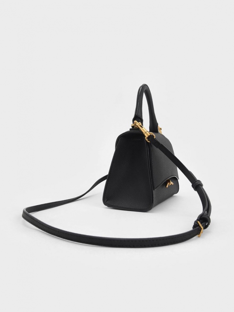 τσαντα χειροσ Charles And Keith Huxley Metallic Push-Lock Top μαυρα | 87304-LPUX