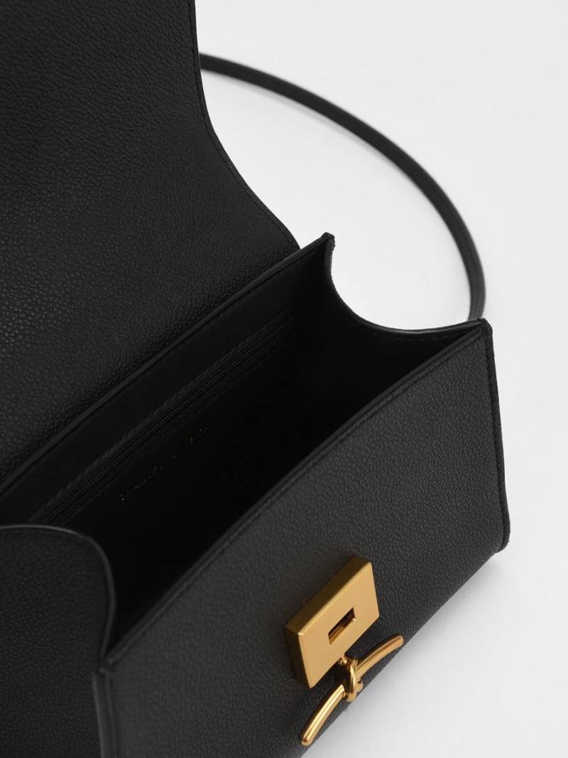 τσαντα χειροσ Charles And Keith Huxley Metallic Push-Lock Top μαυρα | 87304-LPUX