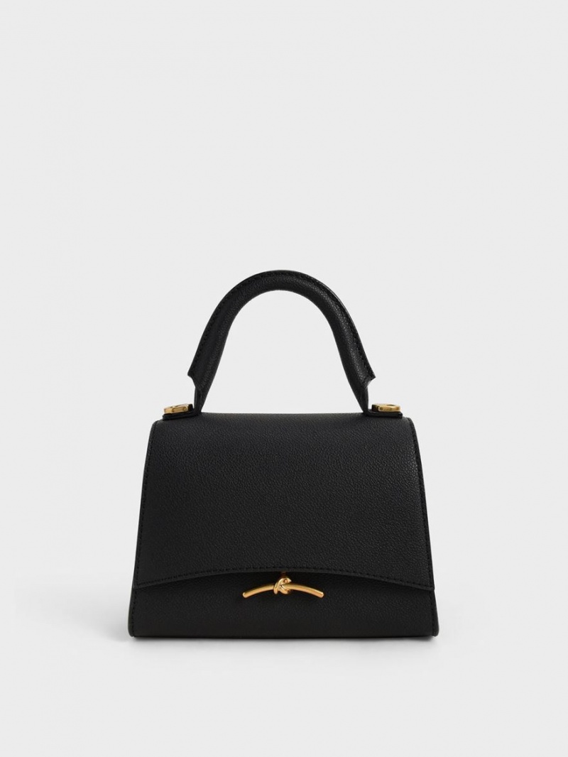 τσαντα χειροσ Charles And Keith Huxley Metallic Push-Lock Top μαυρα | 87304-LPUX
