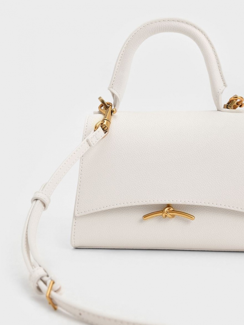 τσαντα χειροσ Charles And Keith Huxley Metallic Push-Lock Top κρέμα | 13845-GDQP