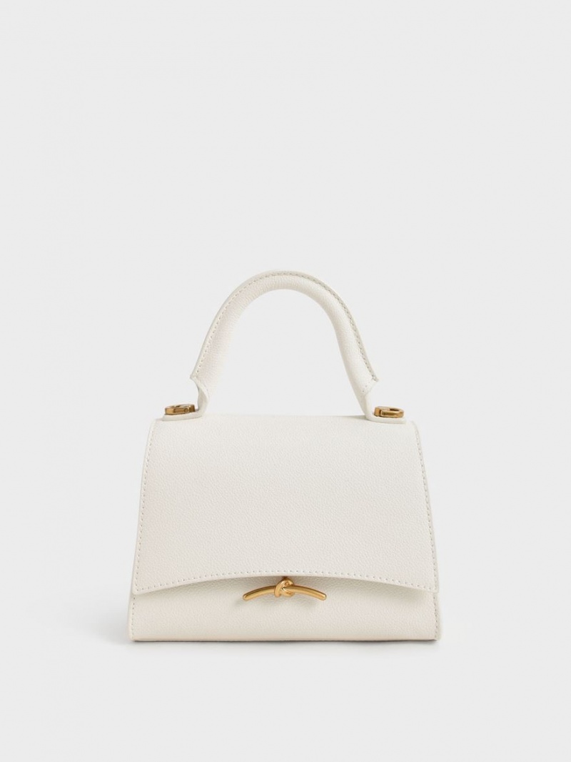 τσαντα χειροσ Charles And Keith Huxley Metallic Push-Lock Top κρέμα | 13845-GDQP