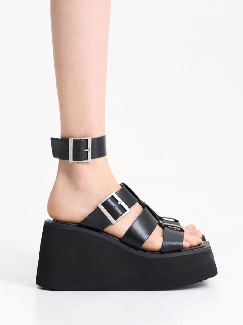 Πεδιλα Πλατφορμεσ Charles And Keith IIsa Flatform Gladiator μαυρα | 41285-IQUF