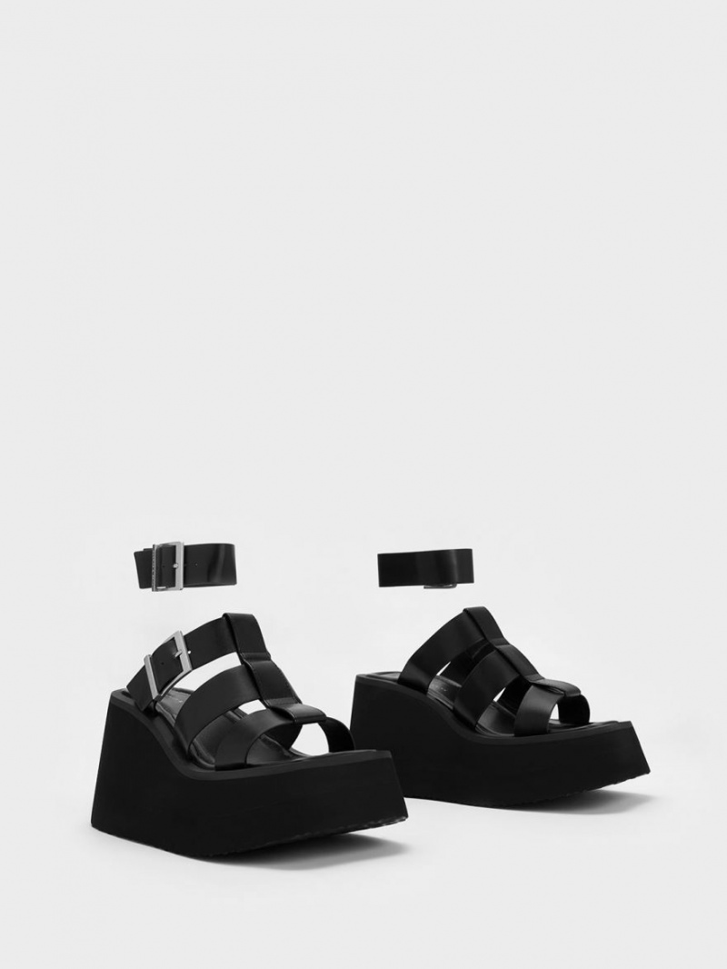 Πεδιλα Πλατφορμεσ Charles And Keith IIsa Flatform Gladiator μαυρα | 41285-IQUF