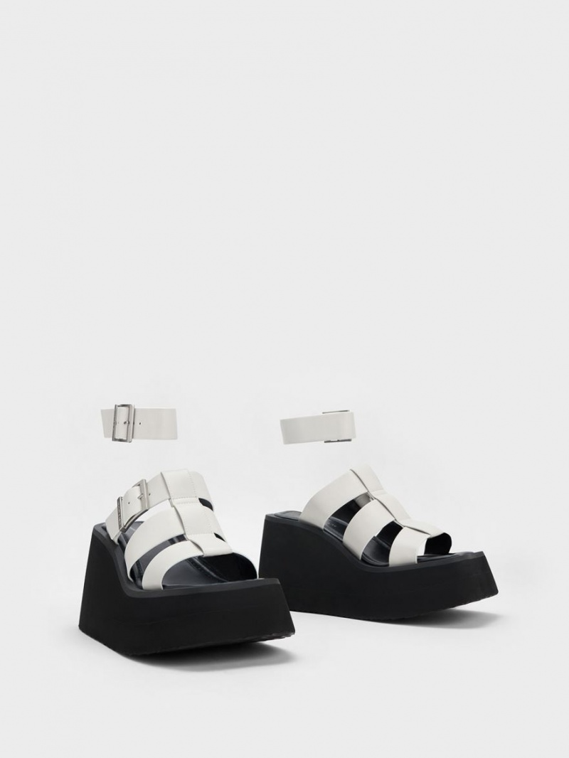 Πεδιλα Πλατφορμεσ Charles And Keith IIsa Flatform Gladiator ασπρα | 71489-SXKU