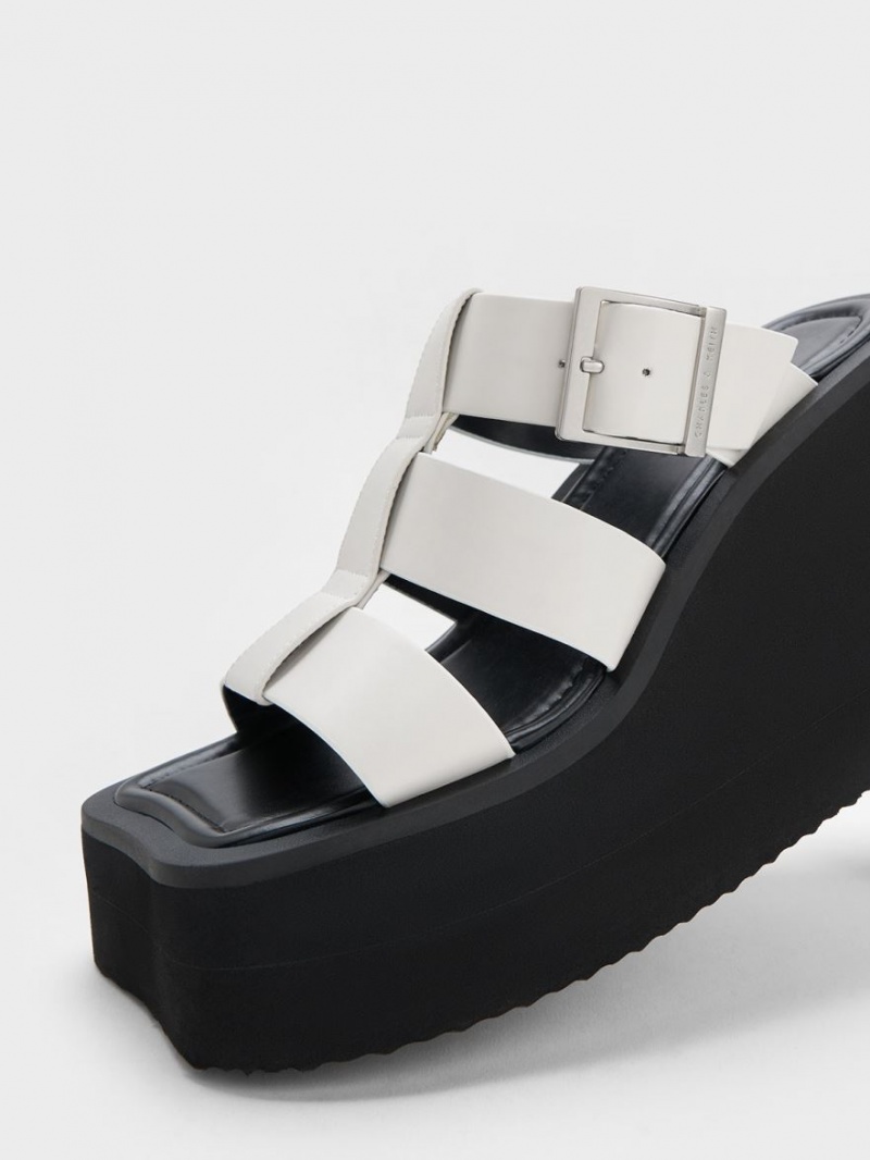 Πεδιλα Πλατφορμεσ Charles And Keith IIsa Flatform Gladiator ασπρα | 71489-SXKU