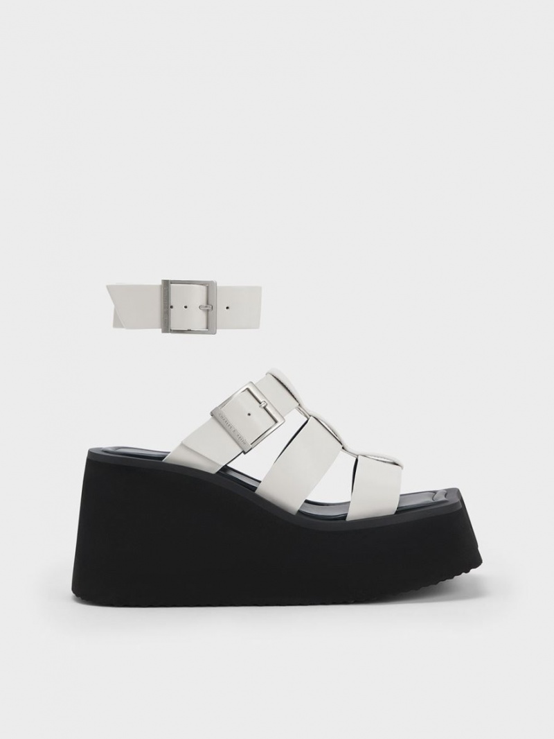Πεδιλα Πλατφορμεσ Charles And Keith IIsa Flatform Gladiator ασπρα | 71489-SXKU