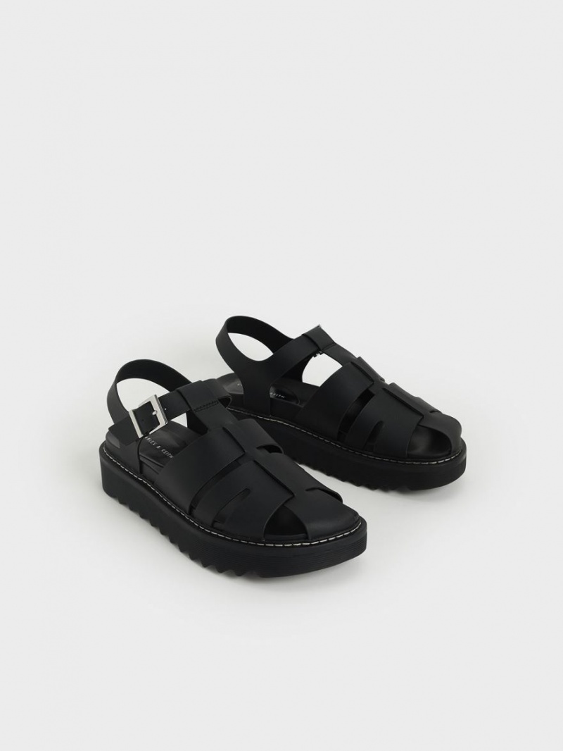 Πεδιλα Πλατφορμεσ Charles And Keith Interwoven Buckled μαυρα | 39152-JUTV
