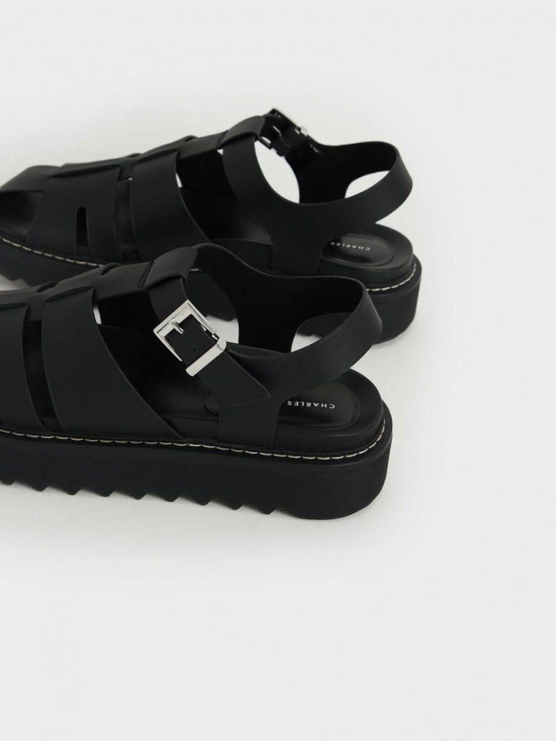 Πεδιλα Πλατφορμεσ Charles And Keith Interwoven Buckled μαυρα | 39152-JUTV