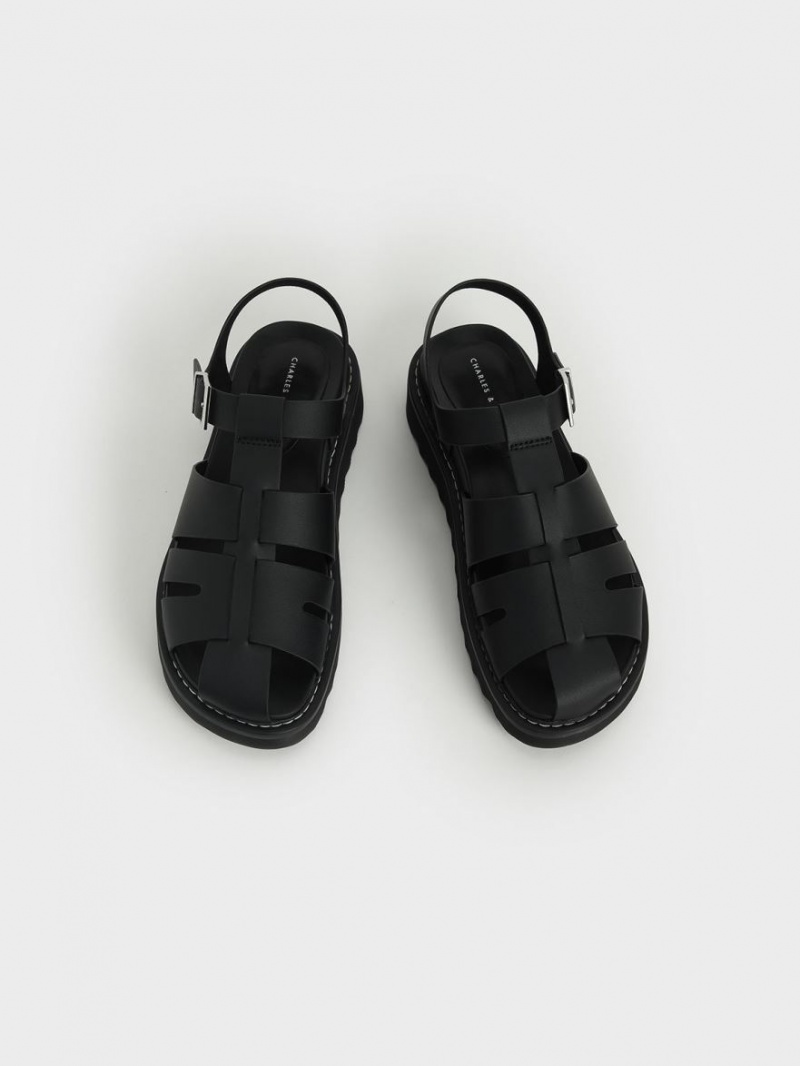 Πεδιλα Πλατφορμεσ Charles And Keith Interwoven Buckled μαυρα | 39152-JUTV