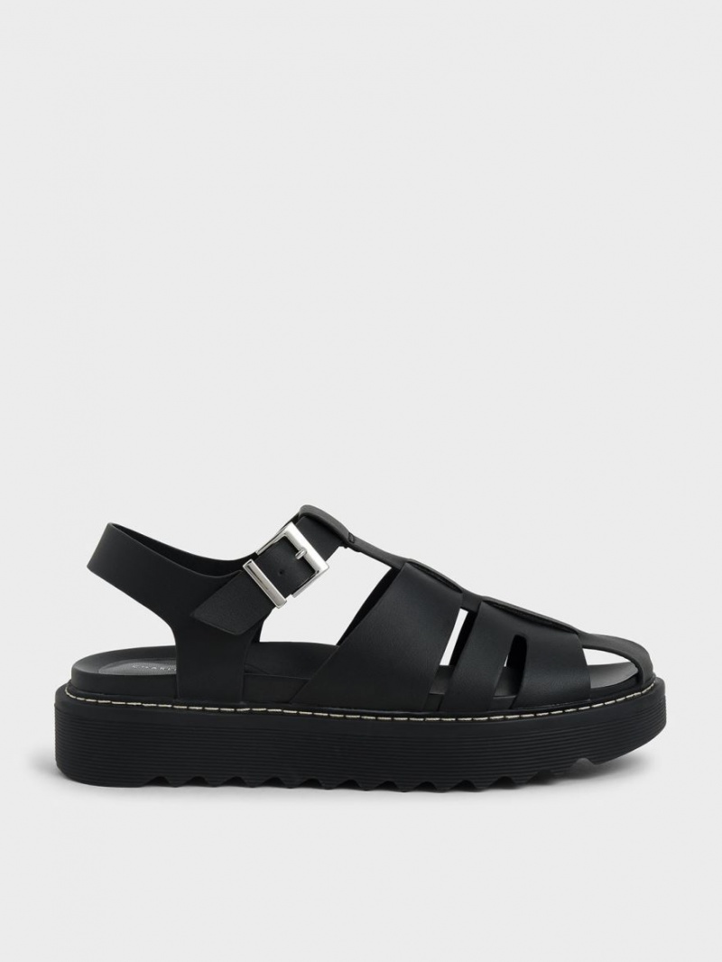 Πεδιλα Πλατφορμεσ Charles And Keith Interwoven Buckled μαυρα | 39152-JUTV