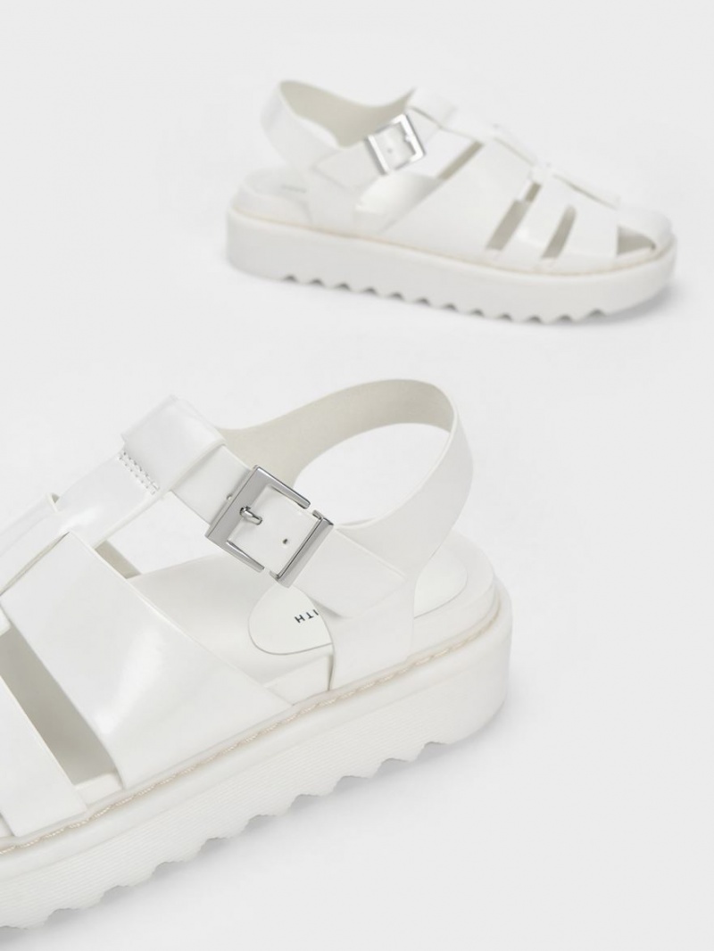 Πεδιλα Πλατφορμεσ Charles And Keith Interwoven Buckled ασπρα | 29675-CERF
