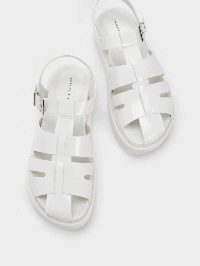 Πεδιλα Πλατφορμεσ Charles And Keith Interwoven Buckled ασπρα | 29675-CERF