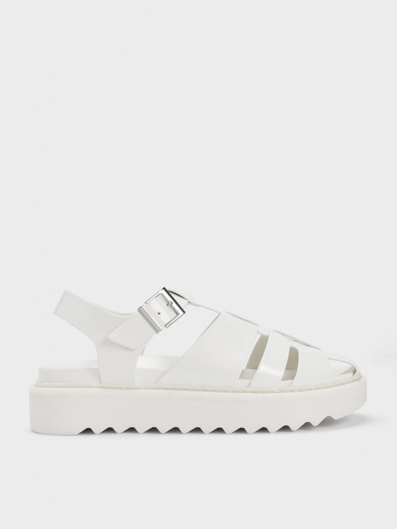 Πεδιλα Πλατφορμεσ Charles And Keith Interwoven Buckled ασπρα | 29675-CERF