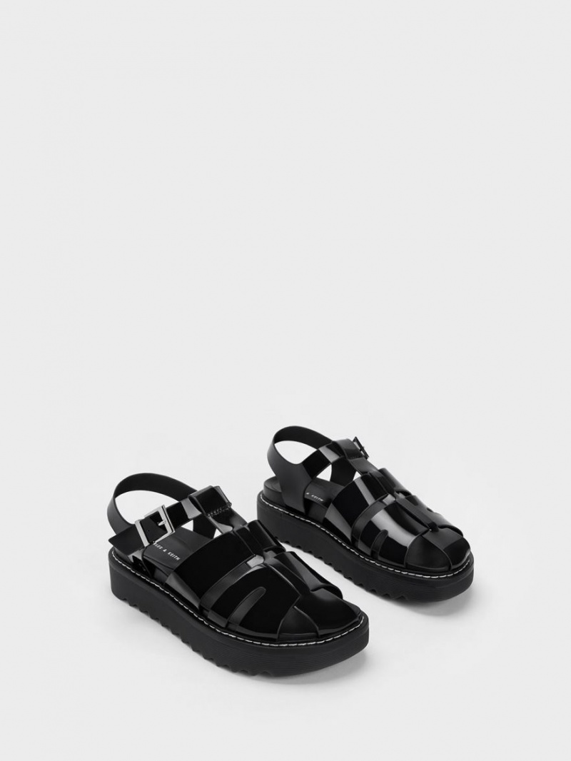Πεδιλα Πλατφορμεσ Charles And Keith Interwoven λουστρινι Buckled μαυρα | 49367-GIVE