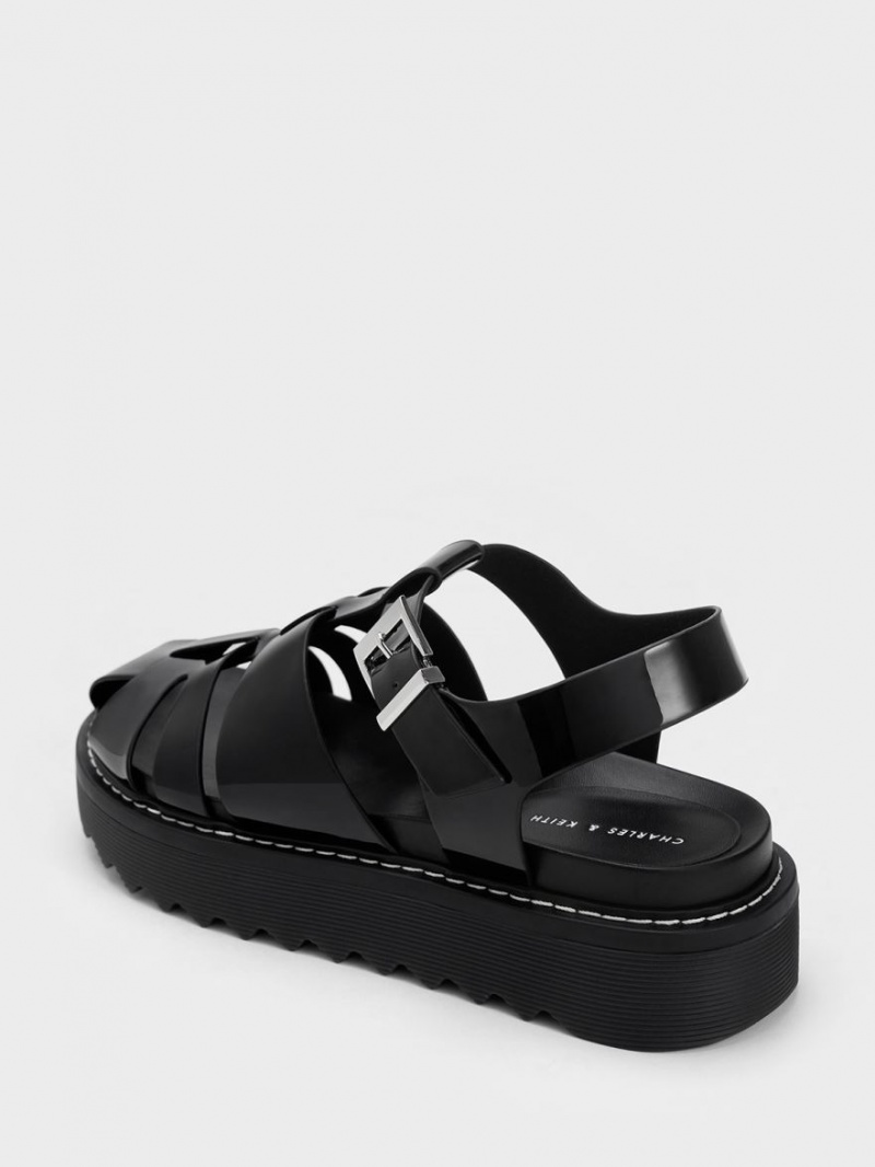 Πεδιλα Πλατφορμεσ Charles And Keith Interwoven λουστρινι Buckled μαυρα | 49367-GIVE