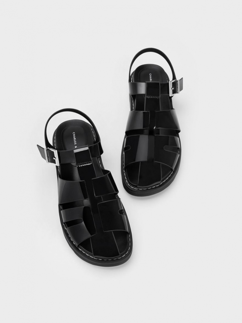 Πεδιλα Πλατφορμεσ Charles And Keith Interwoven λουστρινι Buckled μαυρα | 49367-GIVE