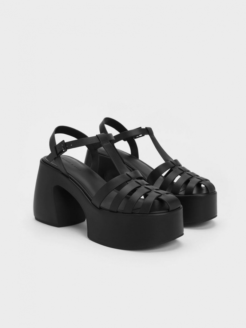 Πεδιλα Πλατφορμεσ Charles And Keith Interwoven flatforms Gladiator μαυρα | 67319-JDFE