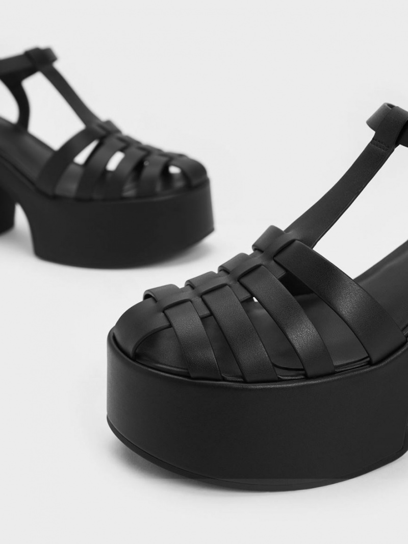 Πεδιλα Πλατφορμεσ Charles And Keith Interwoven flatforms Gladiator μαυρα | 67319-JDFE