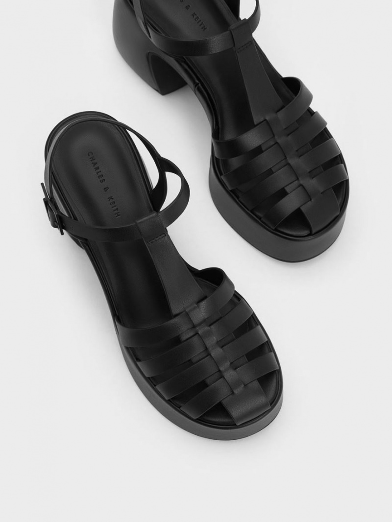 Πεδιλα Πλατφορμεσ Charles And Keith Interwoven flatforms Gladiator μαυρα | 67319-JDFE