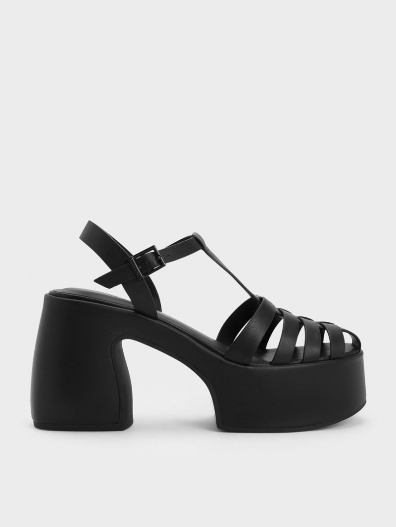 Πεδιλα Πλατφορμεσ Charles And Keith Interwoven flatforms Gladiator μαυρα | 67319-JDFE