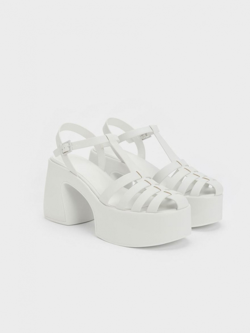 Πεδιλα Πλατφορμεσ Charles And Keith Interwoven flatforms Gladiator ασπρα | 90642-PVUQ