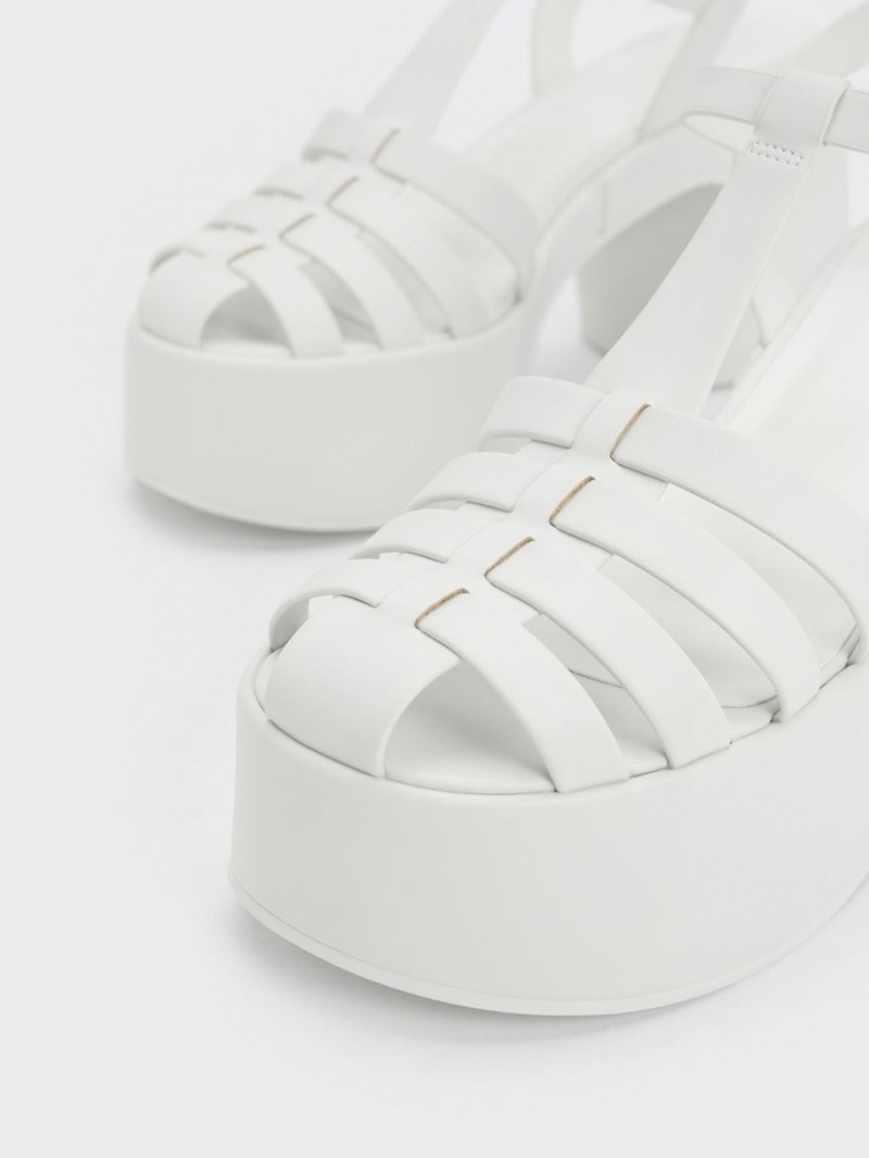Πεδιλα Πλατφορμεσ Charles And Keith Interwoven flatforms Gladiator ασπρα | 90642-PVUQ