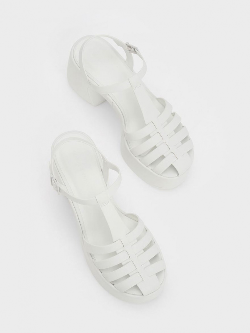 Πεδιλα Πλατφορμεσ Charles And Keith Interwoven flatforms Gladiator ασπρα | 90642-PVUQ