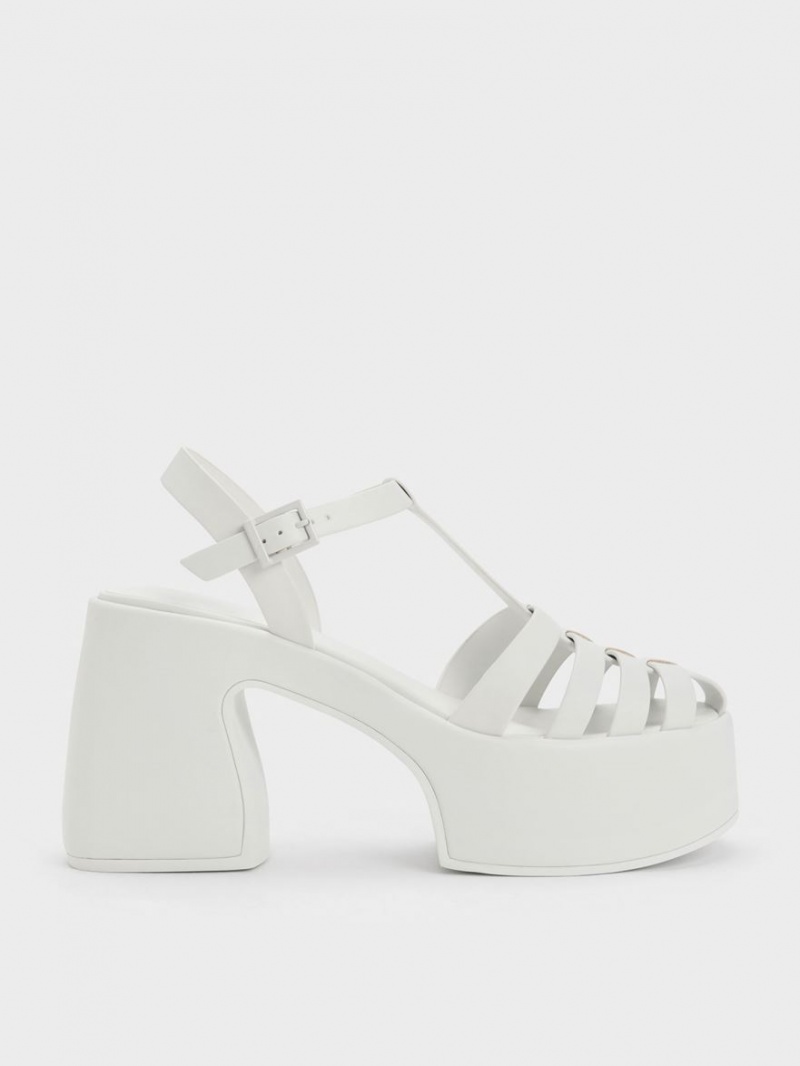 Πεδιλα Πλατφορμεσ Charles And Keith Interwoven flatforms Gladiator ασπρα | 90642-PVUQ