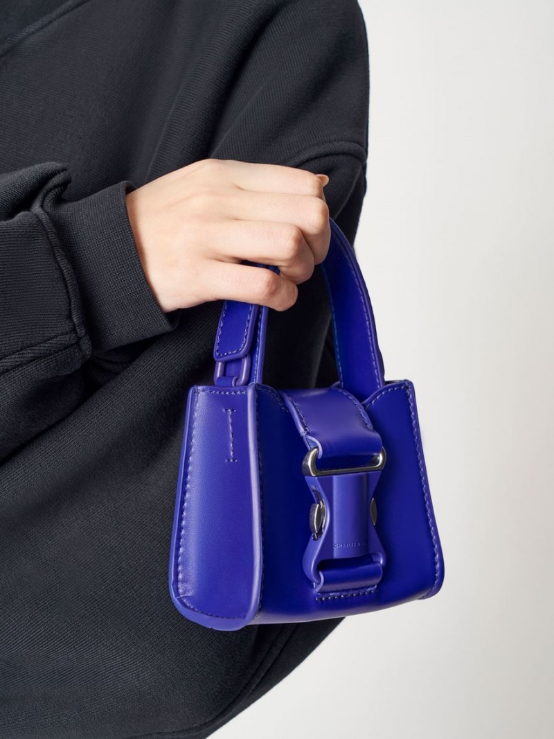 μίνι τσάντες Charles And Keith Ivy Top Handle μπλε | 60214-FKNW