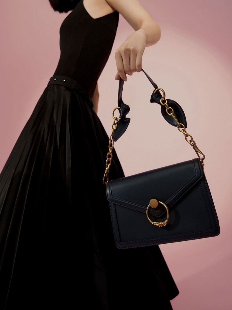 τσάντεσ ώμου Charles And Keith Joelle Ring Push-Lock Envelope σκουρο μπλε | 72168-YCGU