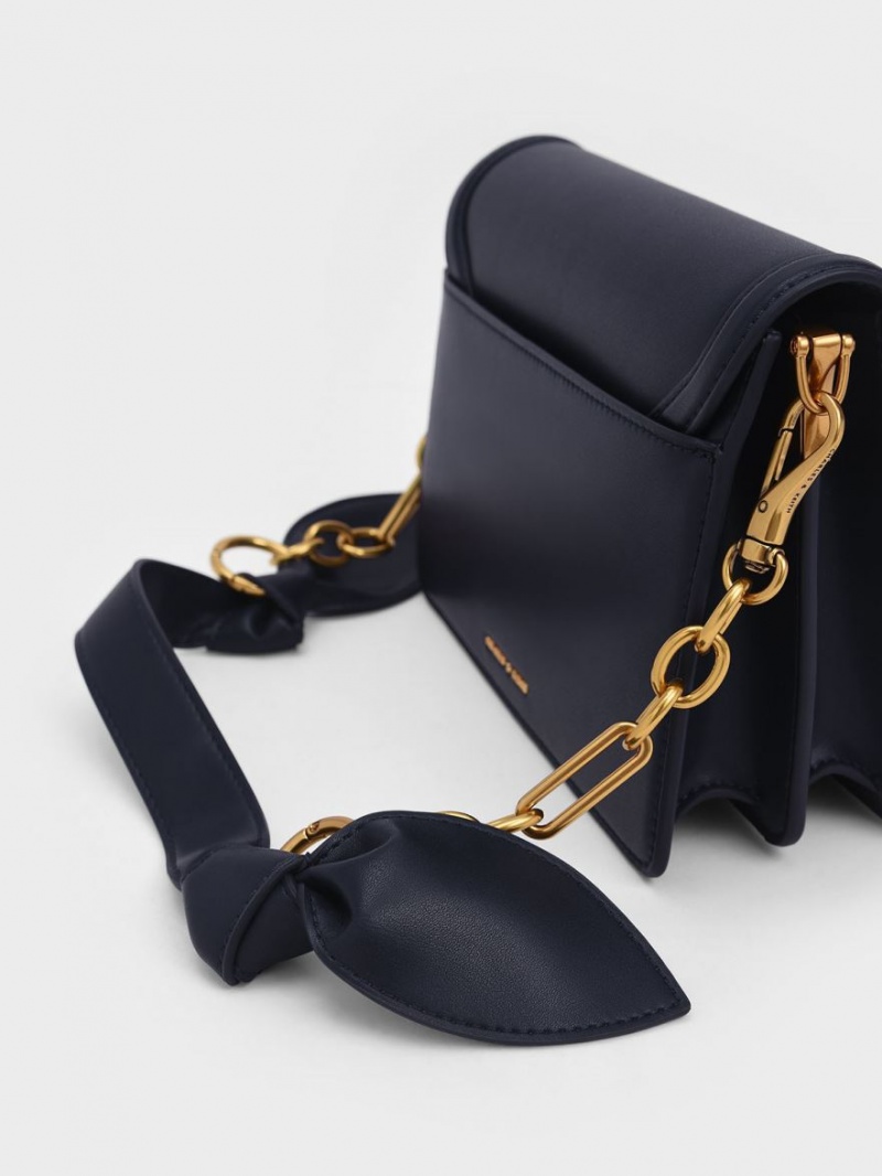 τσάντεσ ώμου Charles And Keith Joelle Ring Push-Lock Envelope σκουρο μπλε | 72168-YCGU