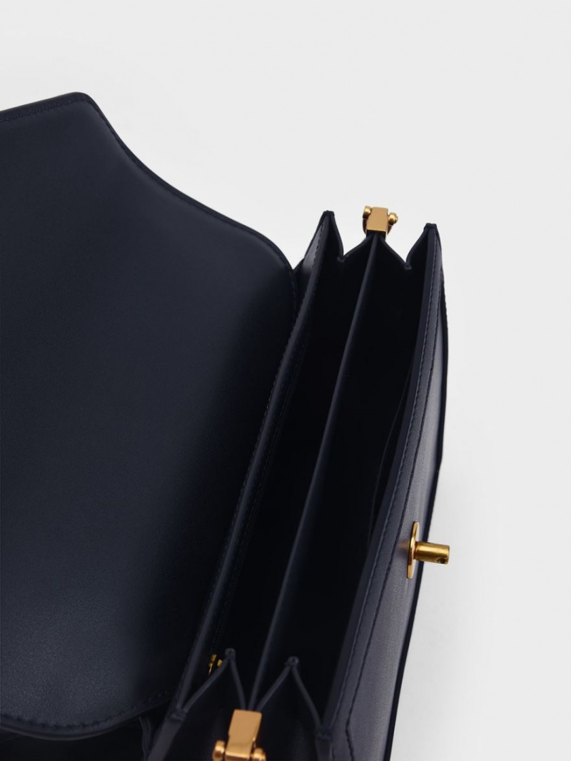 τσάντεσ ώμου Charles And Keith Joelle Ring Push-Lock Envelope σκουρο μπλε | 72168-YCGU