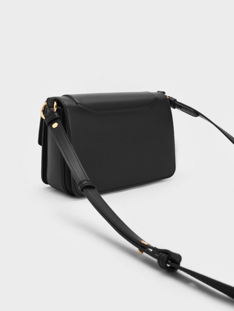 τσάντεσ ώμου Charles And Keith Kalinda Metallic Accent Boxy μαυρα | 79810-VJIE