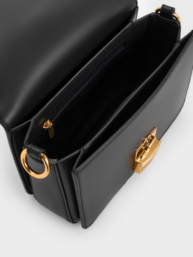 τσάντεσ ώμου Charles And Keith Kalinda Metallic Accent Boxy μαυρα | 79810-VJIE