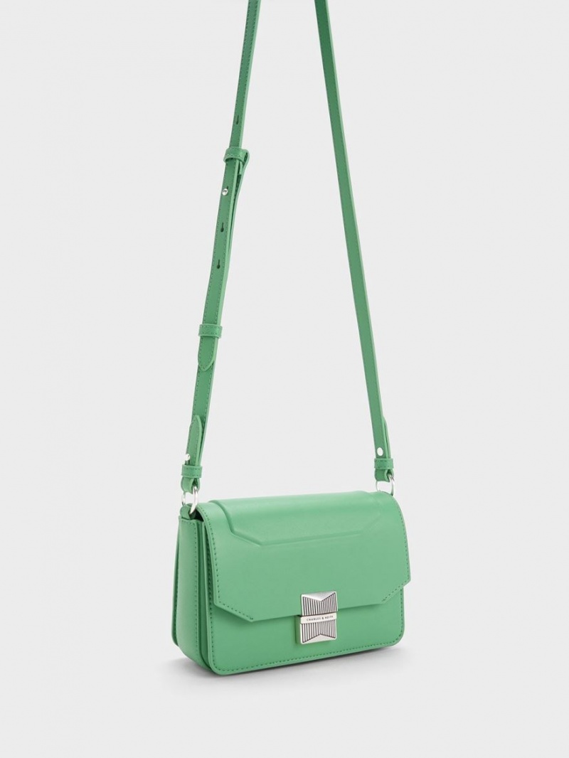 τσάντεσ ώμου Charles And Keith Kalinda Metallic Accent Boxy πρασινο | 38642-SXDN
