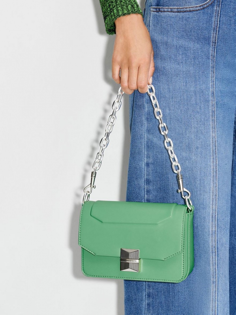 τσάντεσ ώμου Charles And Keith Kalinda Metallic Accent Boxy πρασινο | 38642-SXDN